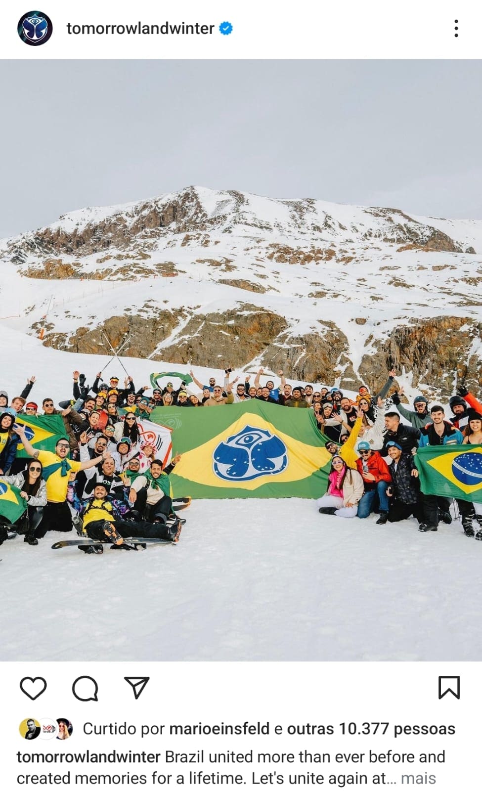 Publicação do perfil oficial da Tomorrowland Winter com o grupo da Never Ends