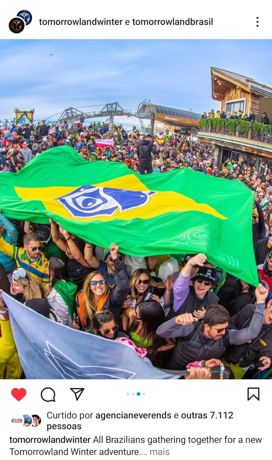 Publicação do perfil oficial da Tomorrowland Winter com o grupo da Never Ends